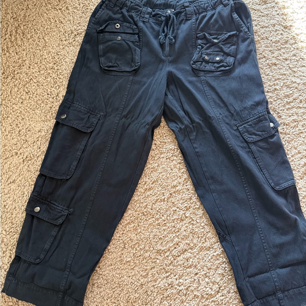 Free People Charcoal Herringbone Drawstring Pants